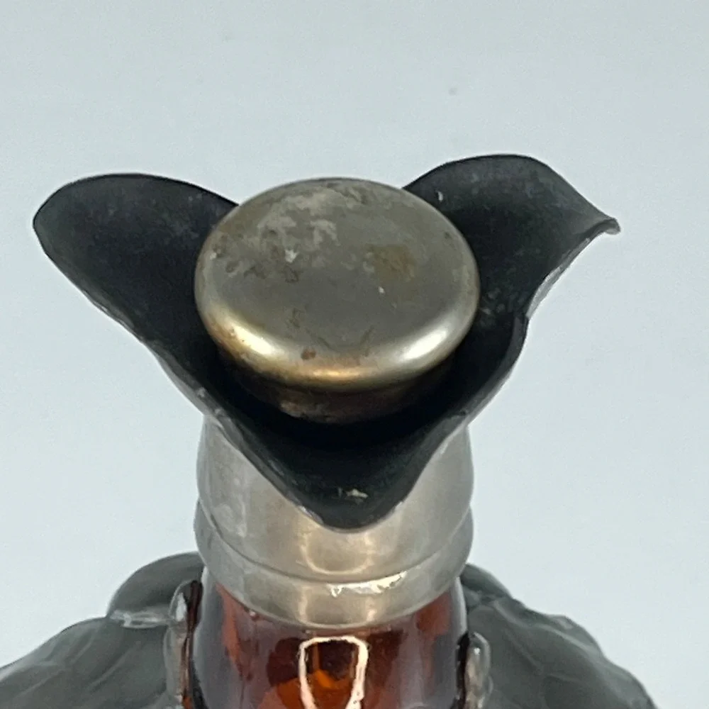 Vintage Decanter Set Green Amber Glass Italy OS Good Pewter Grape Overlay